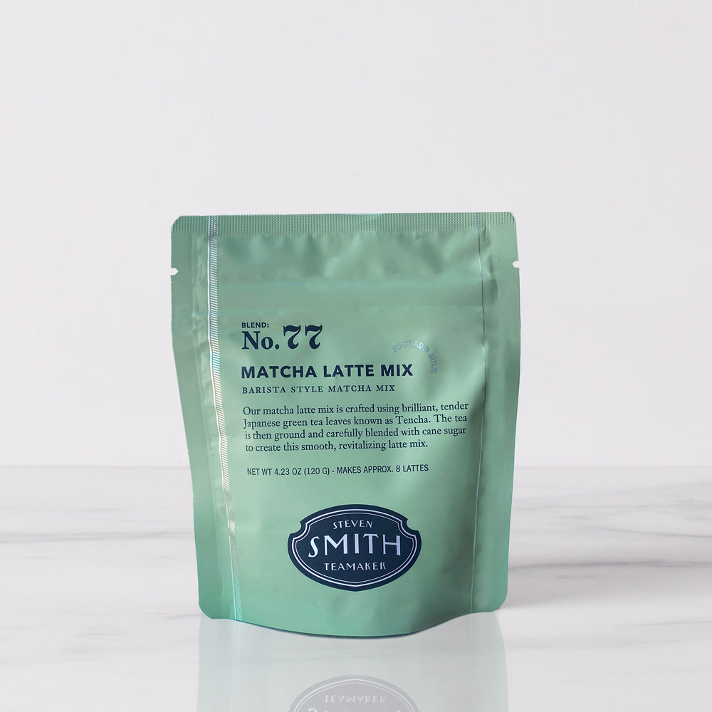 Green pouch of Matcha Latte Mix with Smith logo and product description printed on the pouch.